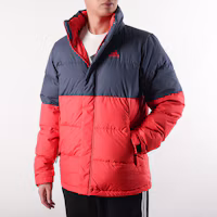 Sizing adidas 男士紅色拼接連帽羽絨外套冬季夾克 GF0108