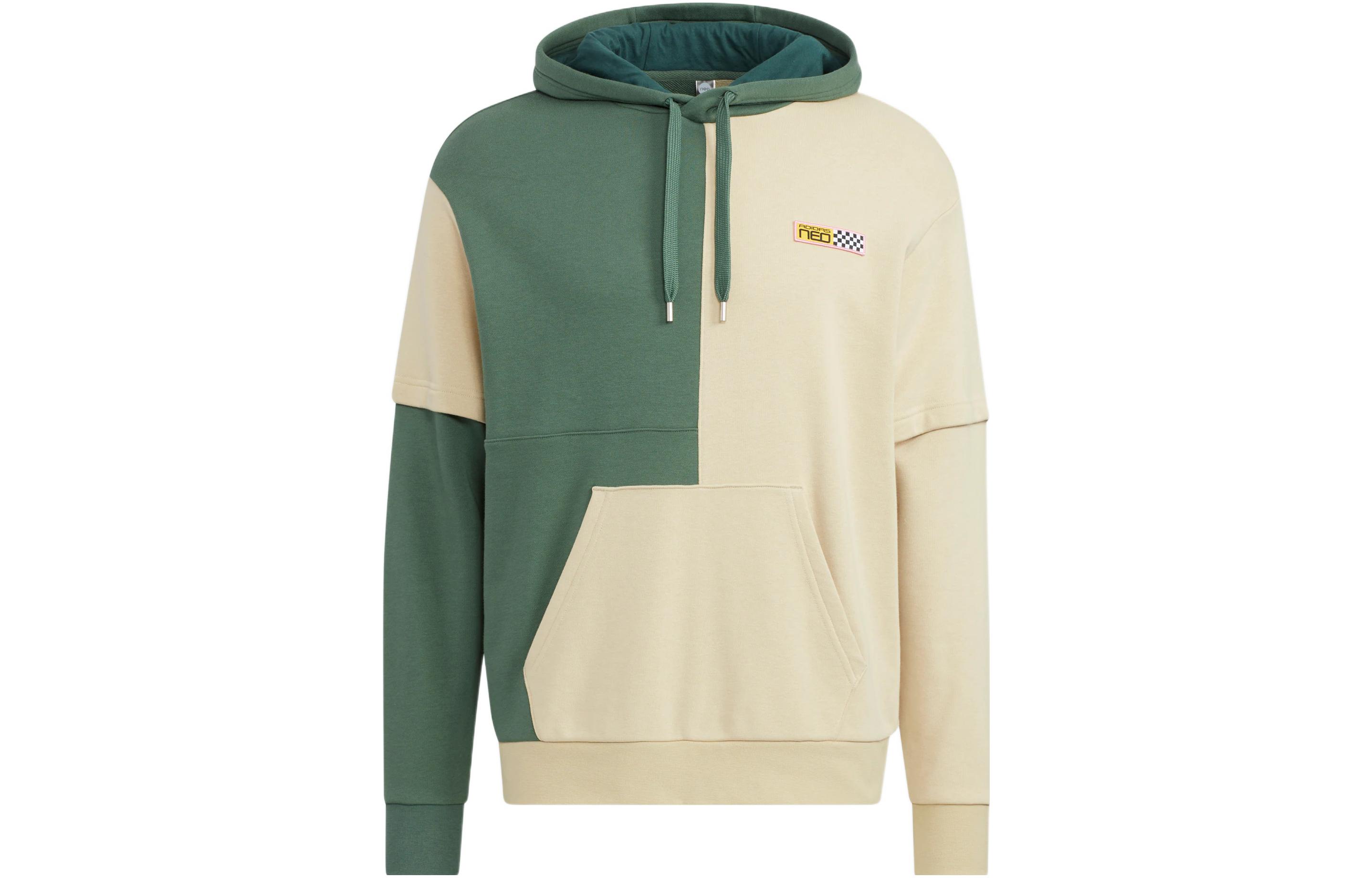 adidas Colorblock Logo Hoodie White/Green Retro Style Pullover HN4726