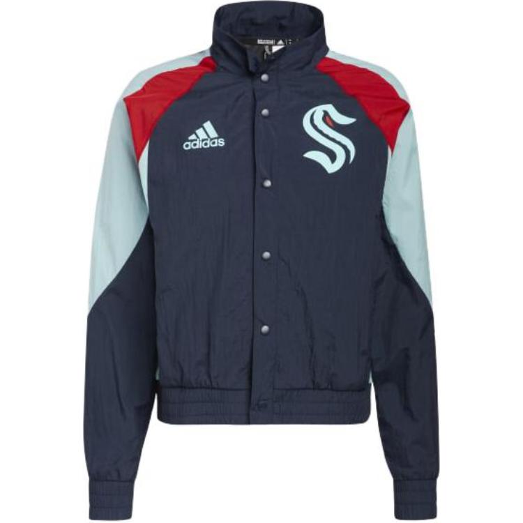 adidas Colorblock Logo Print High Neck Jacket Navy Blue HF6196
