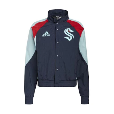 adidas Colorblock Logo Print High Neck Jacket Navy Blue HF6196