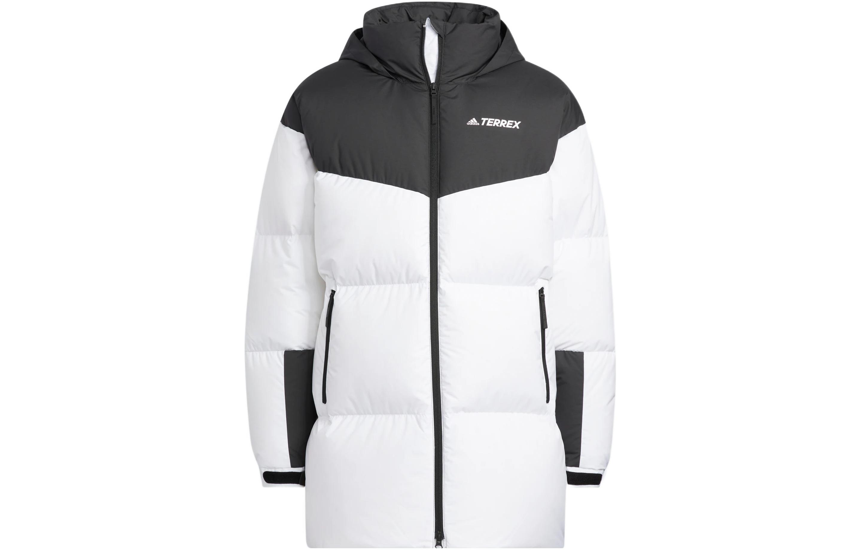 adidas Colorblock Logo Print Hooded Puffer Jacket Unisex - White. HM9705