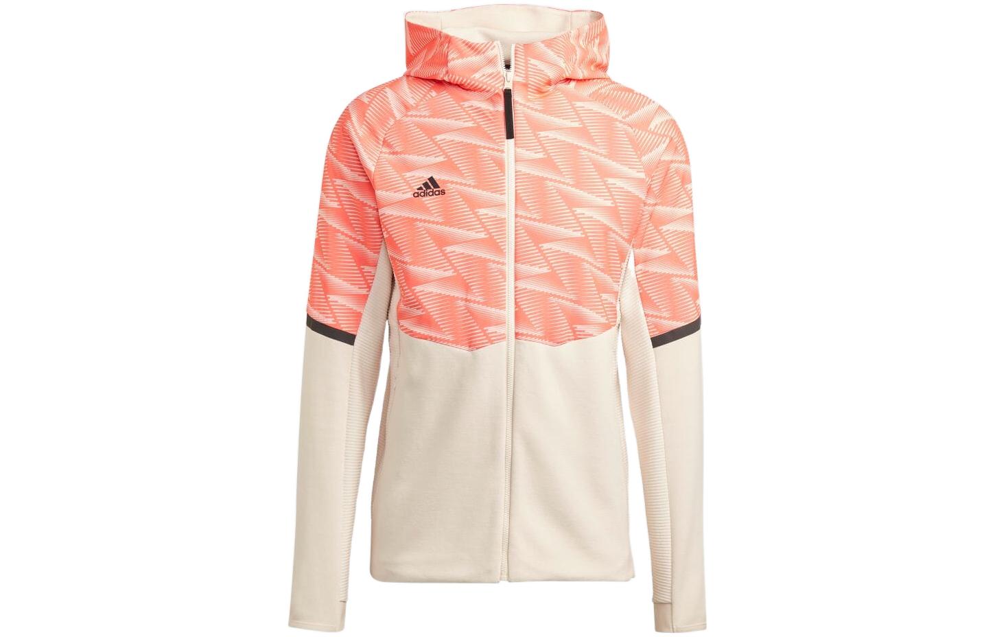 adidas Colorblock Logo Print Zip Hoodie Jacket Mens White Pink Casualwear HL3851
