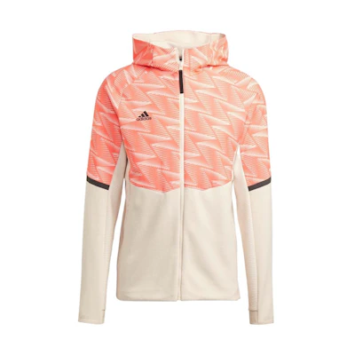 adidas Colorblock Logo Print Zip Hoodie Jacket Mens White Pink Casualwear HL3851