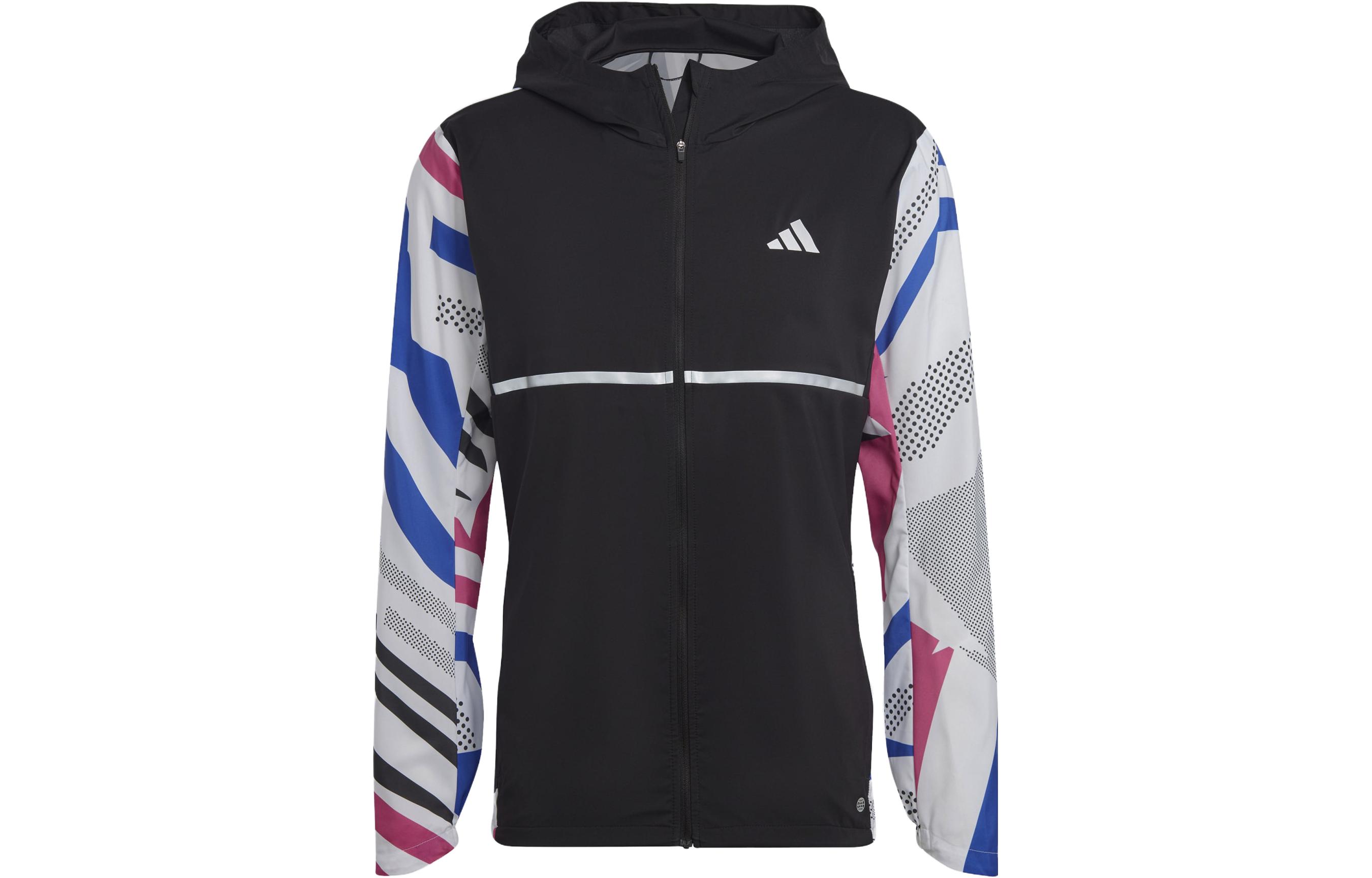 adidas Colorblock Logo Zip Hoodie Jacket in Black HM8431