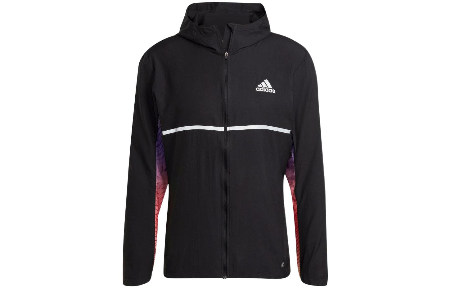 adidas Colorblock Own the Run Jacket Reflective Logo Stripe Hoodie Black Japan Edition H61159