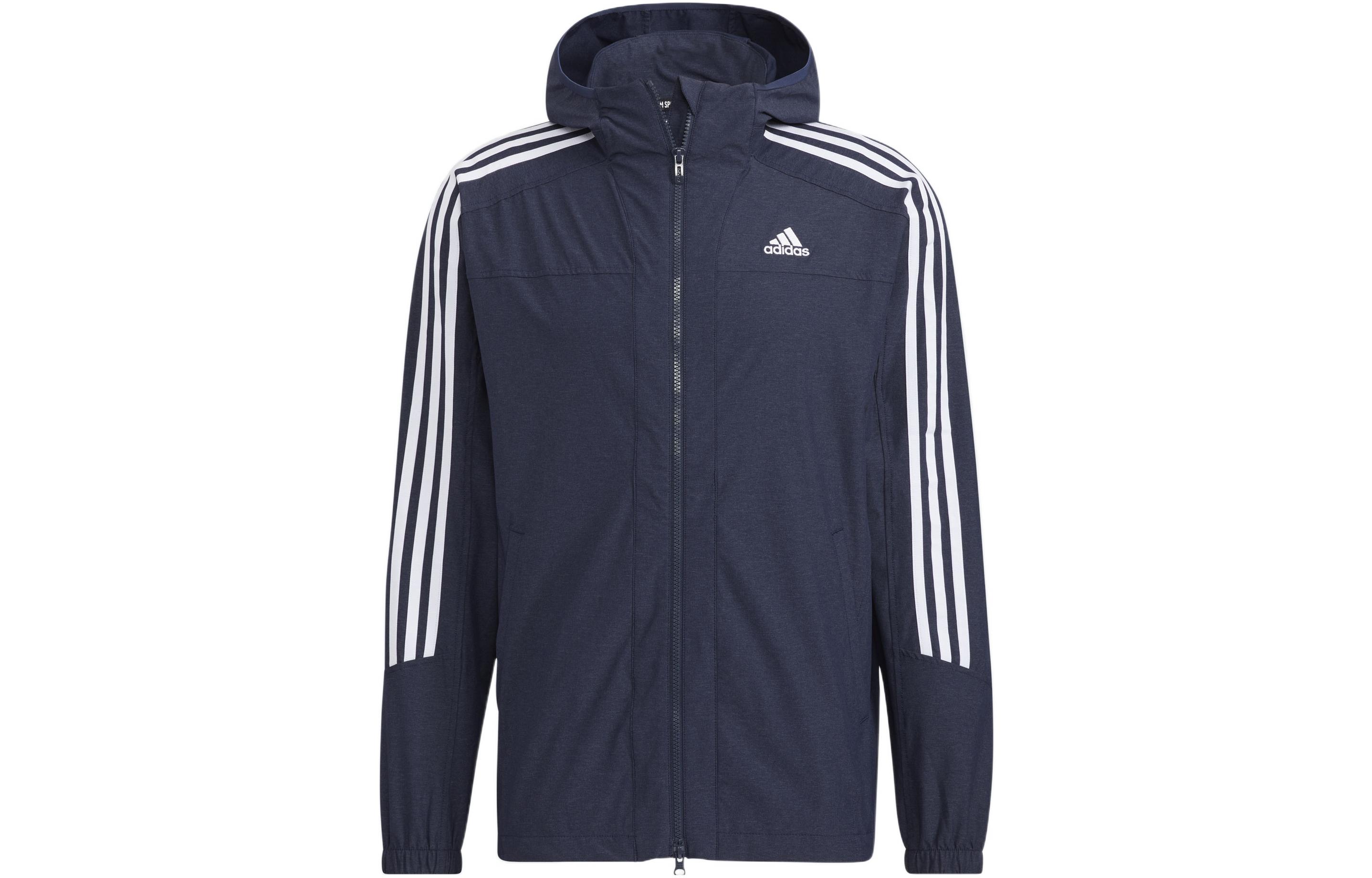 adidas Colorblock Quick-Dry Striped Hoodie Jacket Men Blue Legend Ink HC9956