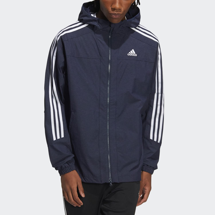 adidas Colorblock Quick-Dry Striped Hoodie Jacket Men Blue Legend Ink HC9956 圖 3