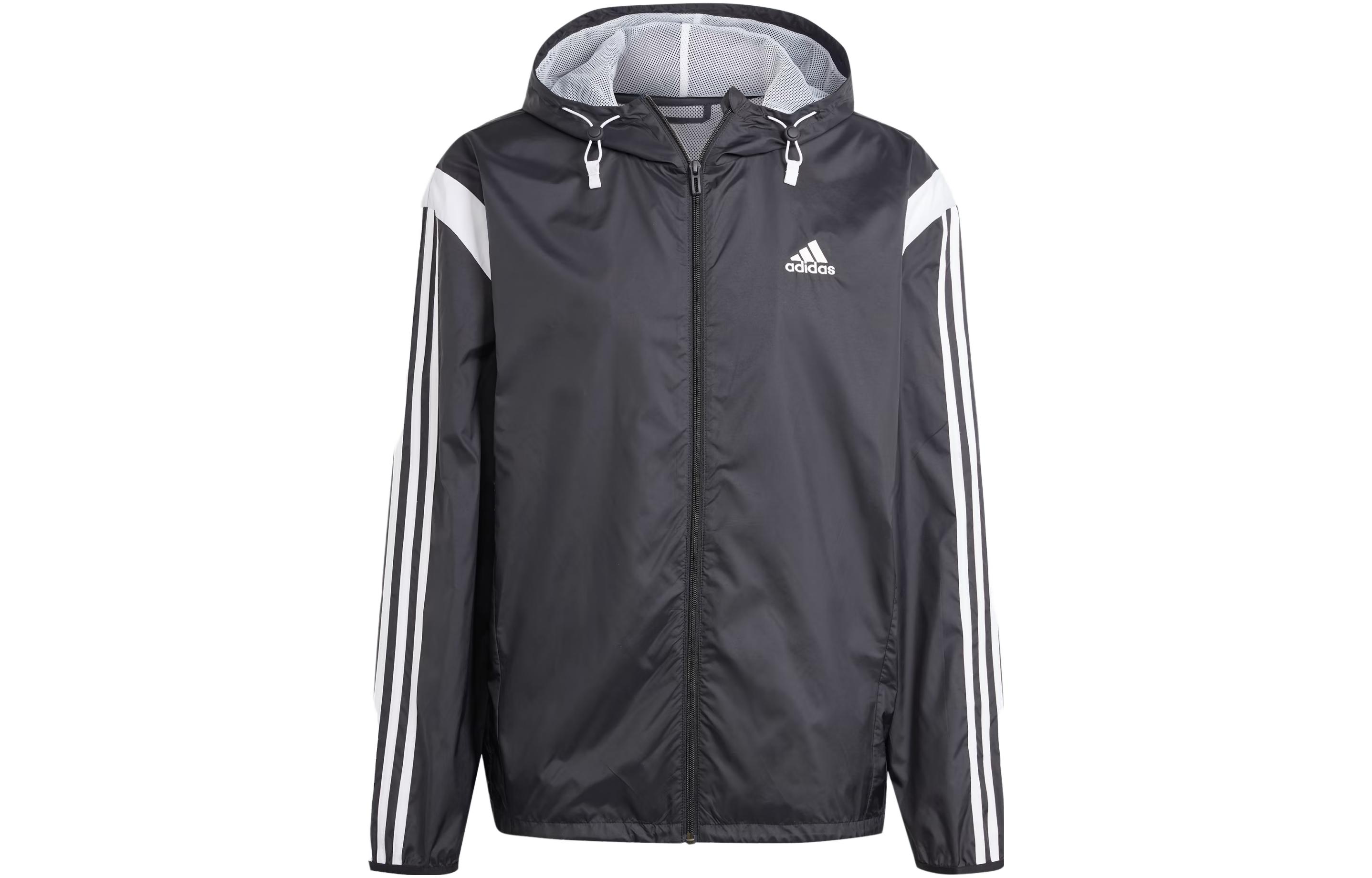 adidas Colorblock Windbreaker Grey Hoodie Jacket with Logo Stripe Print IN9953
