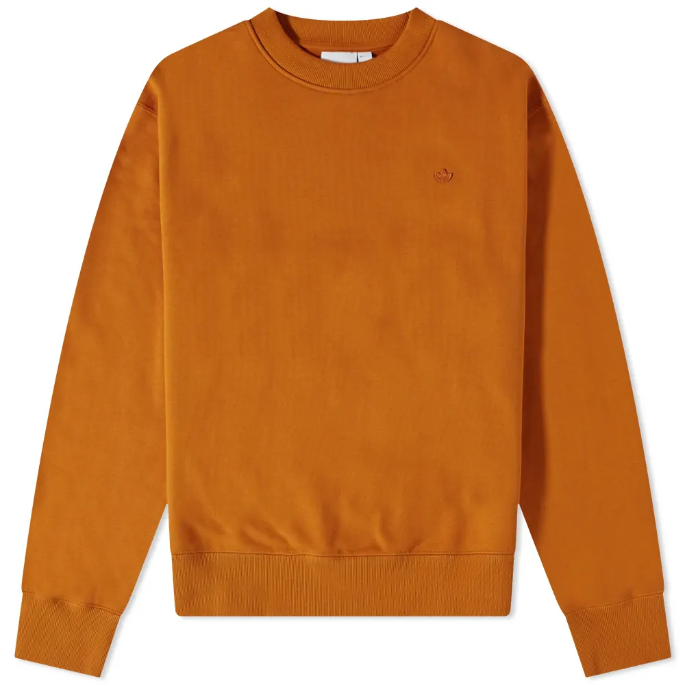 adidas CONTEMPO Crewneck Sweatshirt Tan with Embroidered Logo & Ribbed Hem H09176