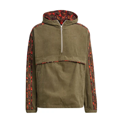 adidas Corduroy Hoodie Retro 3-Stripes Olive Green Jacket IS9570