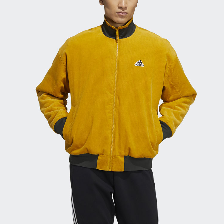 adidas Corduroy Retro Warm Sports Jacket Yellow Stand Collar Fit HD0361 圖 3