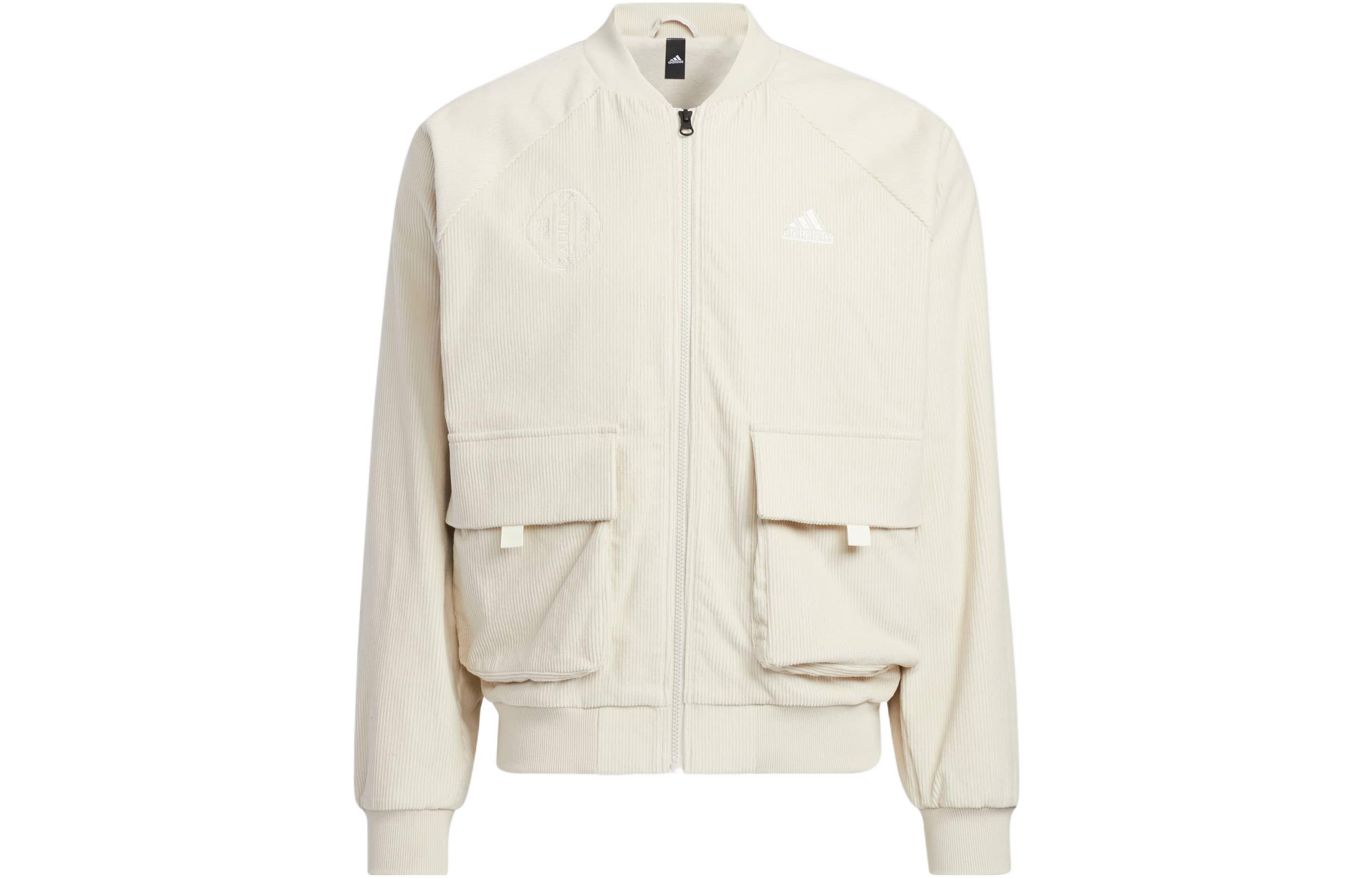 adidas Corduroy Vintage Workwear Jacket White Male Thickened Sportswear HR4446