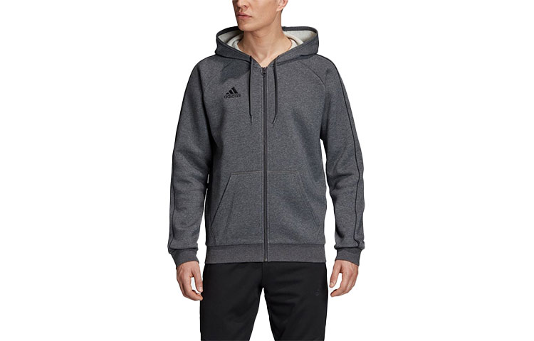 adidas Core18 Full Zip Hoodie Jacket Gray with Logo Print FT8070