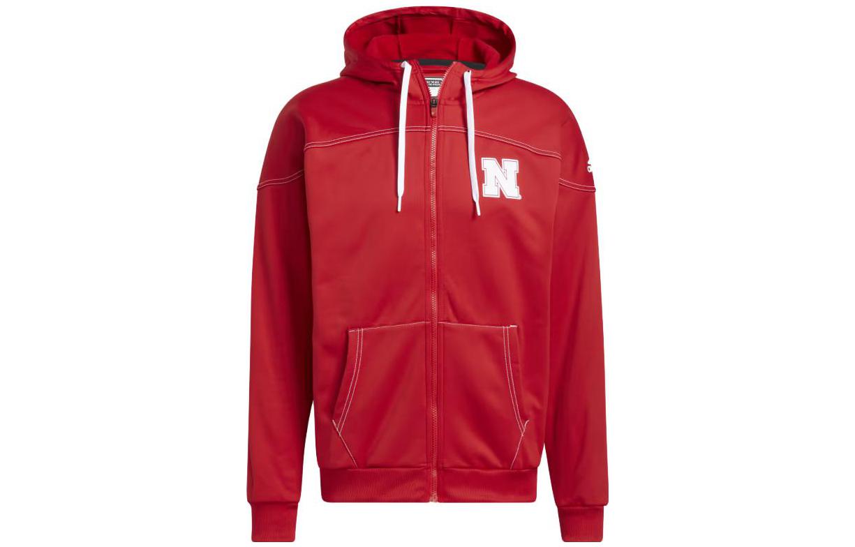 adidas Cornhuskers Stadium Full-Zip Hoodie Red Letter Print Jacket HN9627