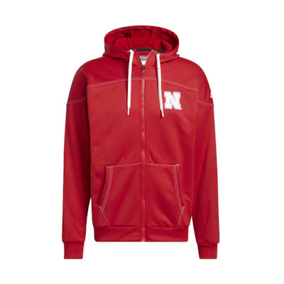 adidas Cornhuskers Stadium Full-Zip Hoodie Red Letter Print Jacket HN9627