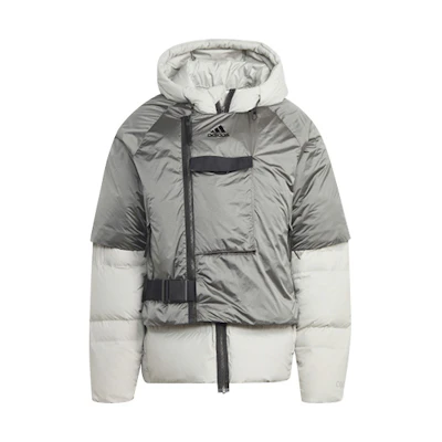 adidas CR Outdoor Insulated Hooded Down Jacket in Metallic Gray FT2420