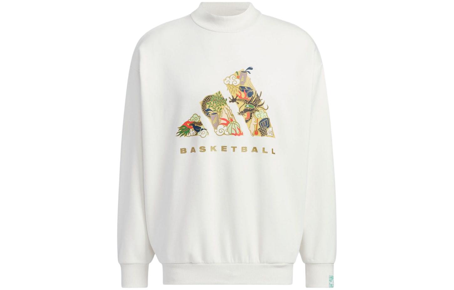 adidas Crew Sweatshirt CNY Dragon Print White Unisex Casual Striped Pullover JE3498