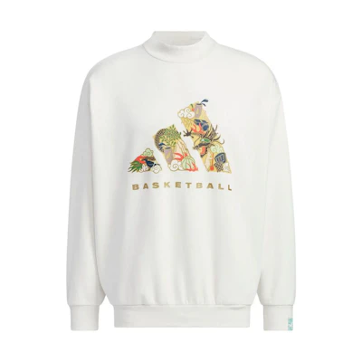 adidas Crew Sweatshirt CNY Dragon Print White Unisex Casual Striped Pullover JE3498