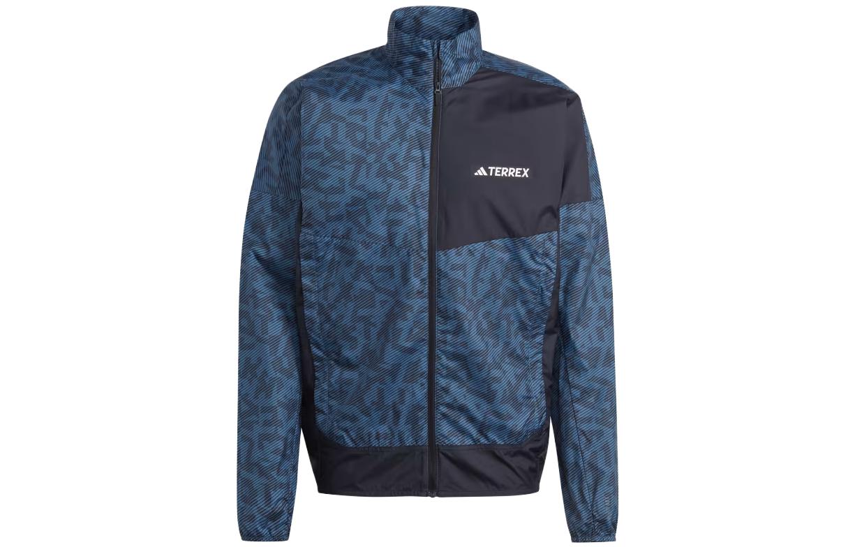 adidas D Lillard 1 Terrex Trail Running Windbreaker Geo-Print Jacket Steel Blue HZ5330