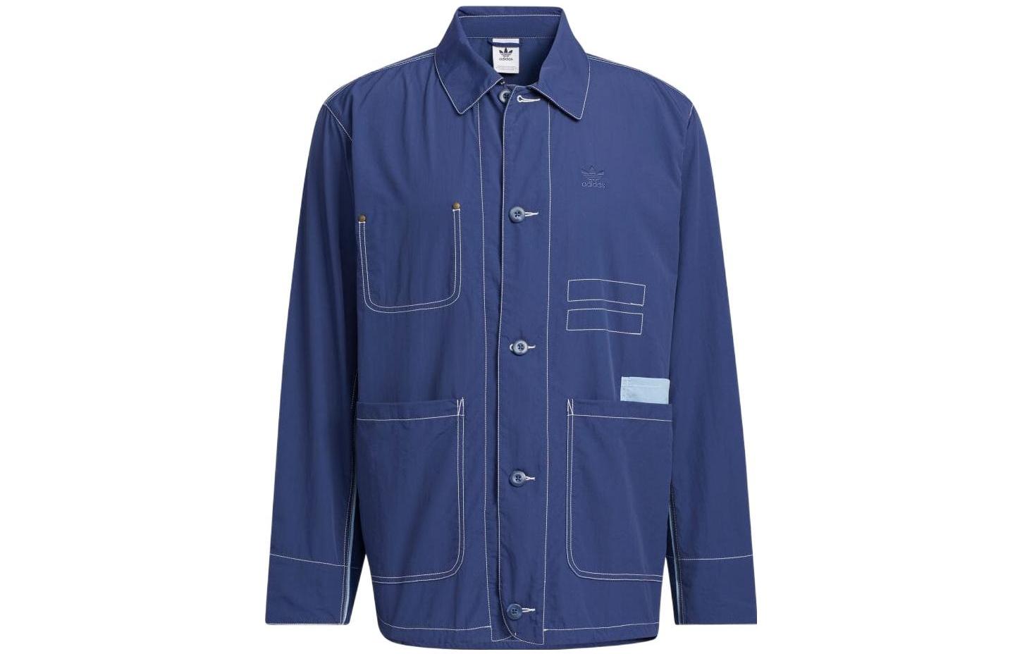 adidas Dark Blue Workwear Shirt Jacket with Contrast Stitching HM8016-INTERNATIONAL