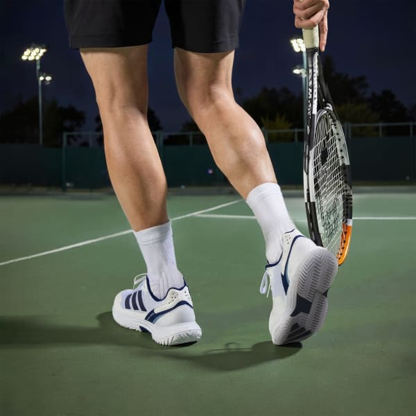 Shop adidas Defiant Speed 2 Sepatu Tenis Putih/Biru Tua/Hitam Core JR1746