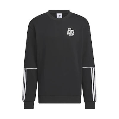 adidas Deluxe Crew Striped Pullover Sweatshirt Black Long Sleeve JE3472