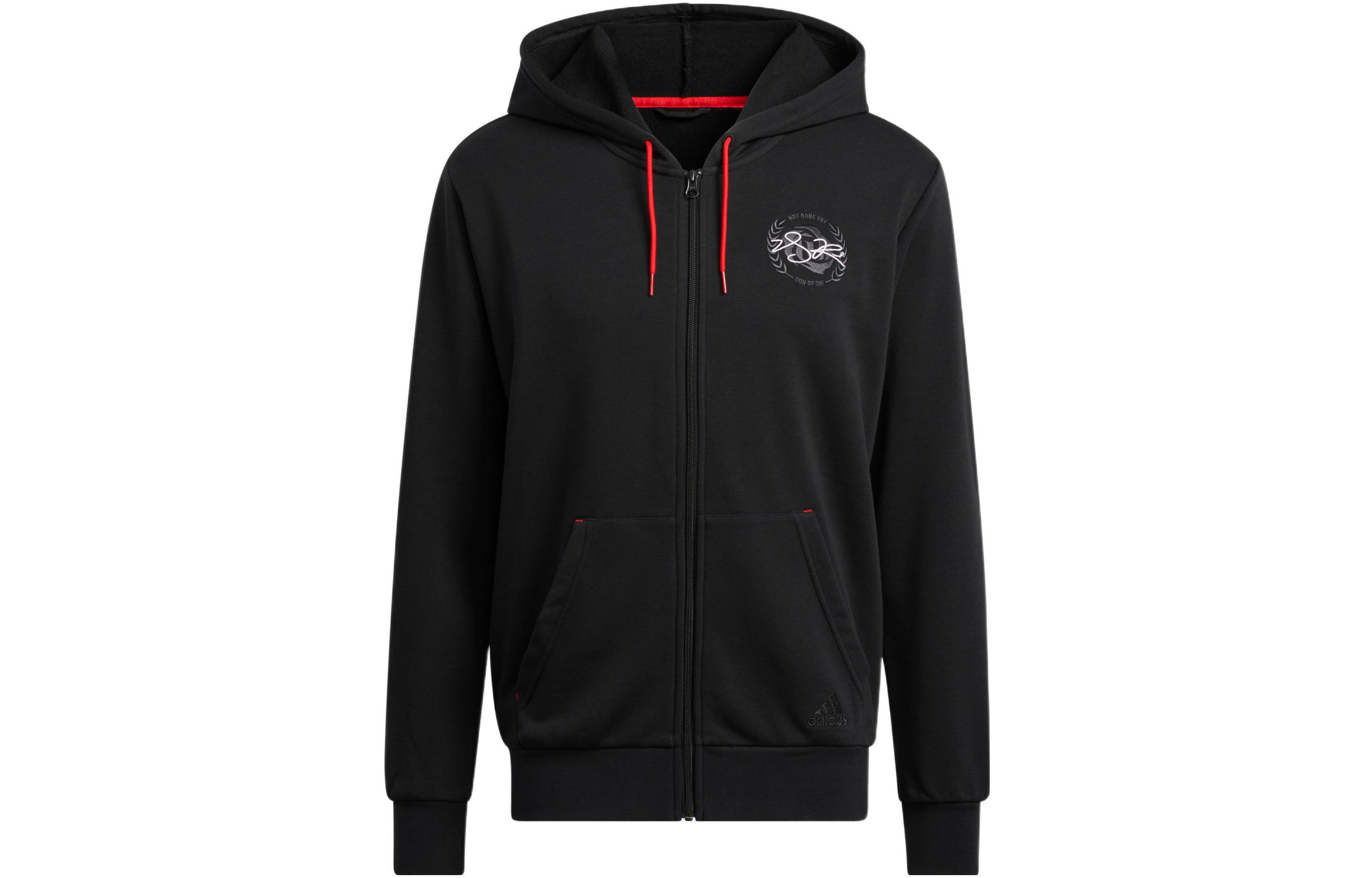 adidas Derrick Rose Black Basketball Hoodie Jacket with Side Letter Prints HH8945