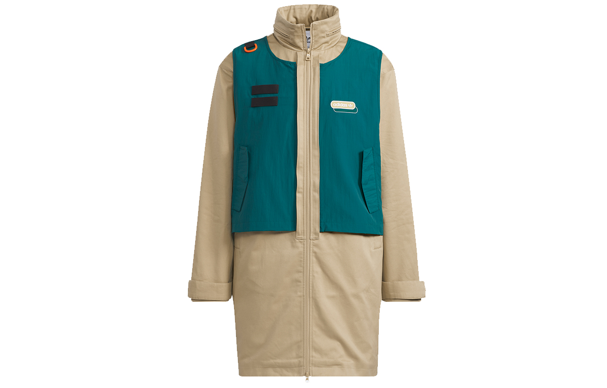 adidas Detachable Colorblock Hooded Logo Jacket Khaki HC0372