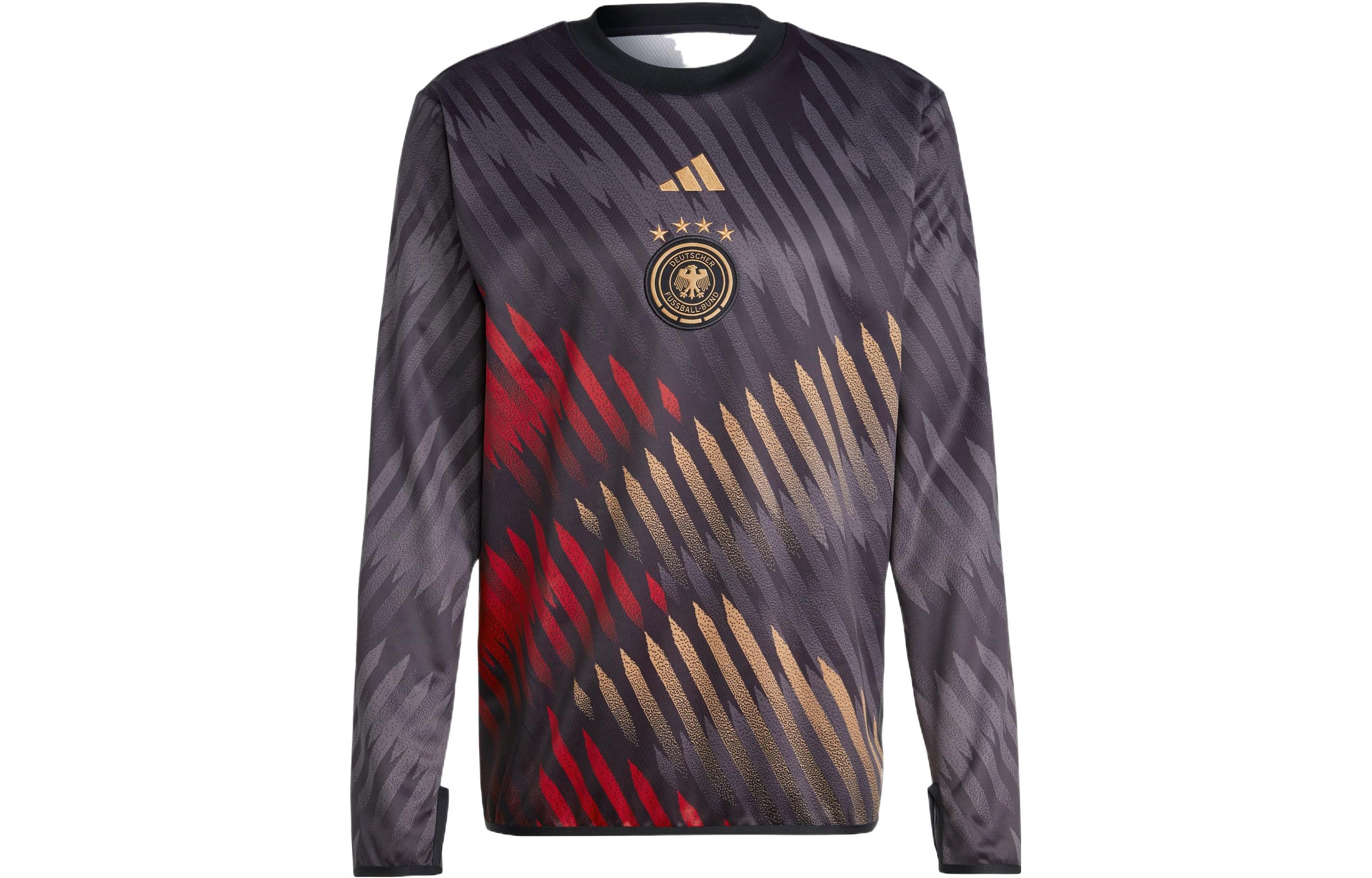 adidas DFB Pre Warm-Top Striped Logo Print Football Pullover - Black HC1285