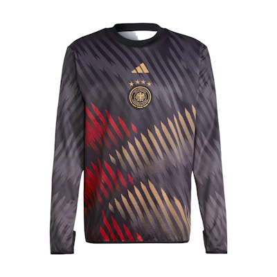 adidas DFB Pre Warm-Top Striped Logo Print Football Pullover - Black HC1285