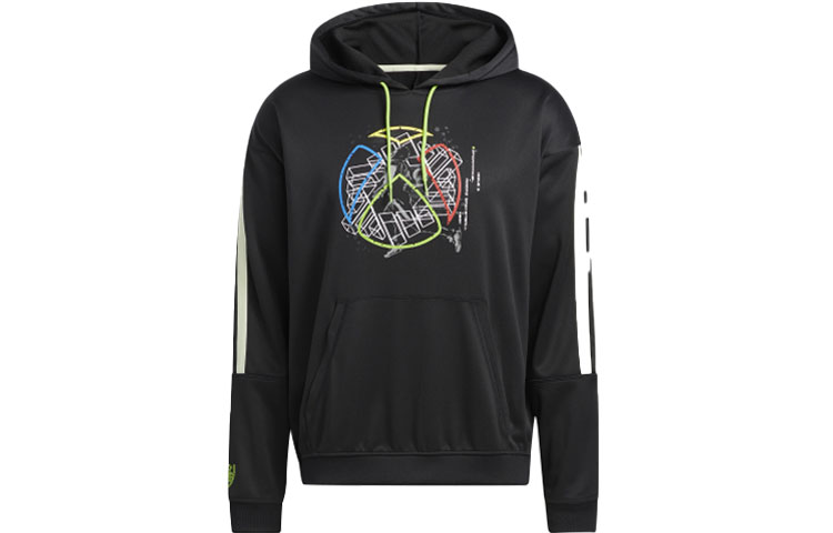 adidas DM Hoodie Retro Basketball Stripe Colorblock Sweatshirt Black HB5430