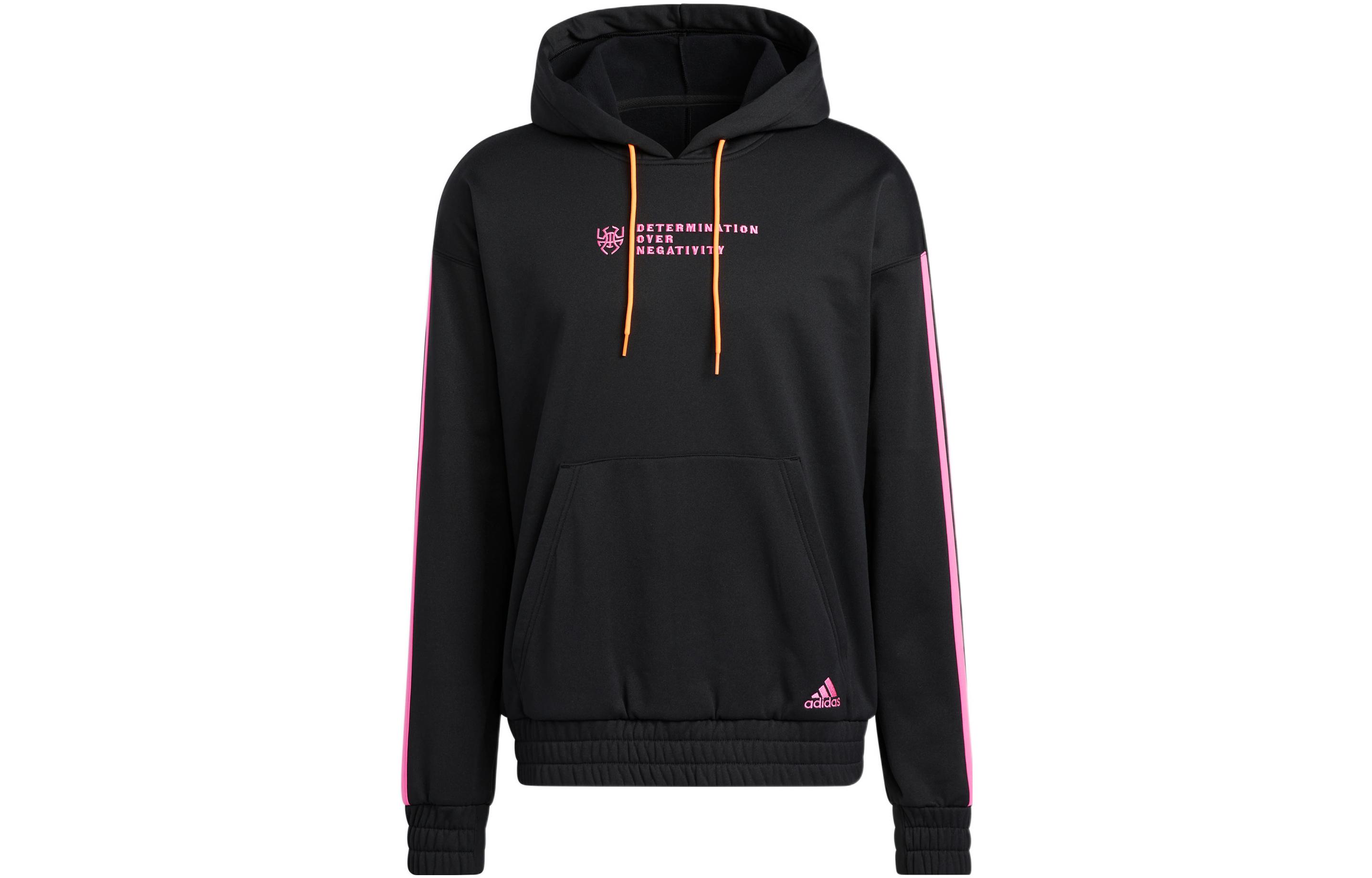 adidas DM PO Hoodie Black Pullover with Logo Print and Kangaroo Pocket HE1605