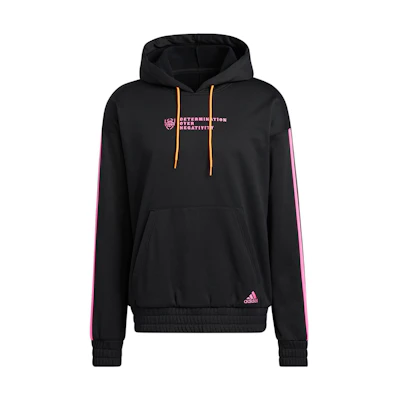 adidas DM PO Hoodie Black Pullover with Logo Print and Kangaroo Pocket HE1605