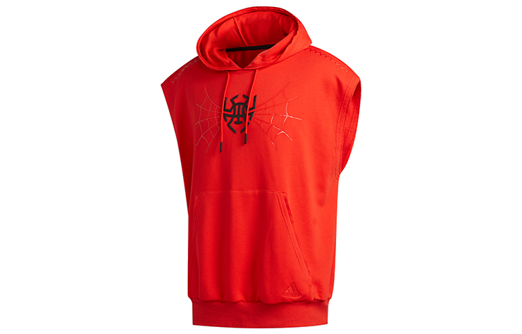 adidas DM SS Hoodie Red Sleeveless Printed Sports Hoodie for Men FR5747