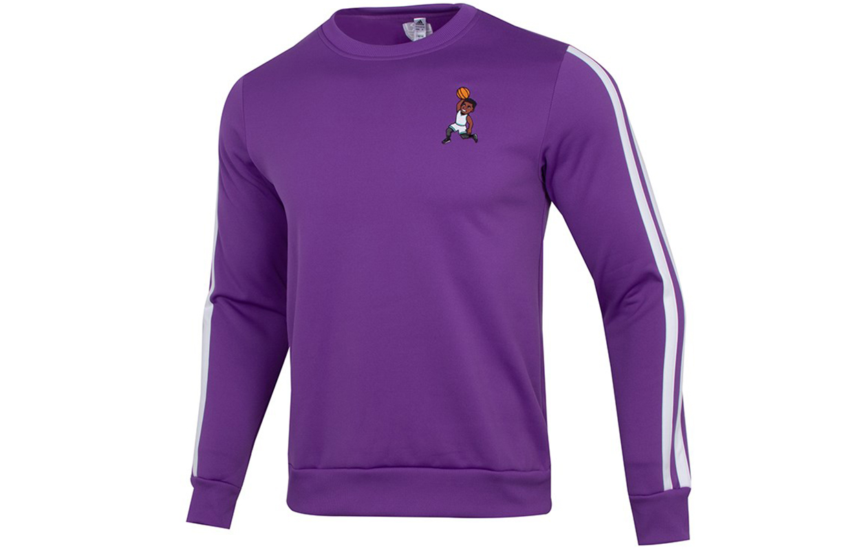 adidas Don Dunk Crew Mitchell Striped Embroidered Fleece Basketball Sweatshirt Purple H43782