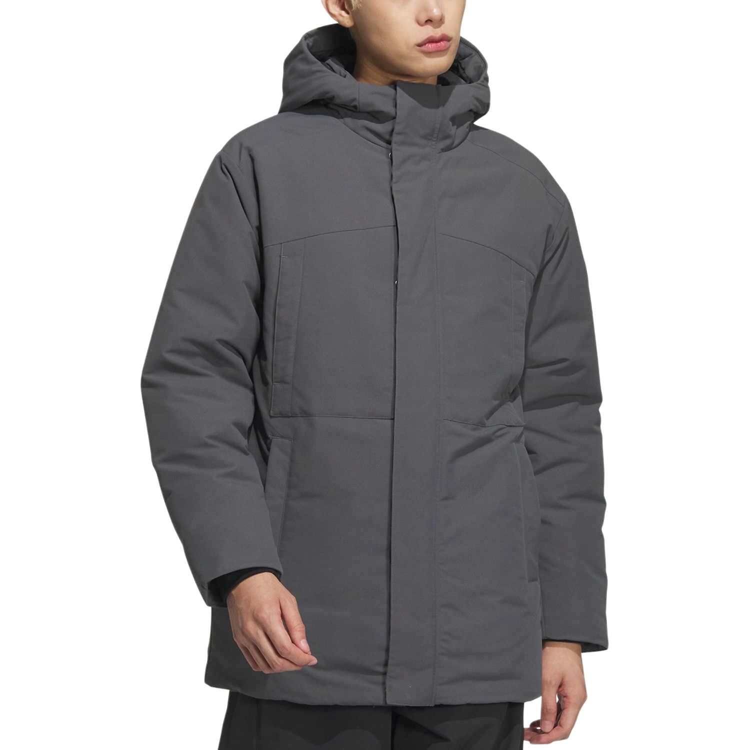 Lookbook adidas Down Parka Unisex Abu Tua Jaket Hangat Nyaman Berinsulasi JM9146