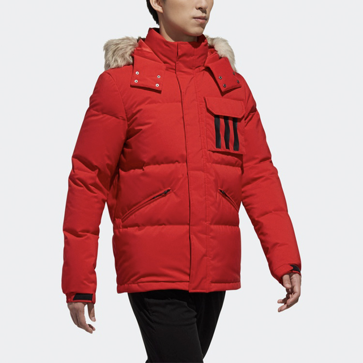 Lookbook adidas 戶外冬季連帽羽絨外套 - 淺猩紅 DT7916