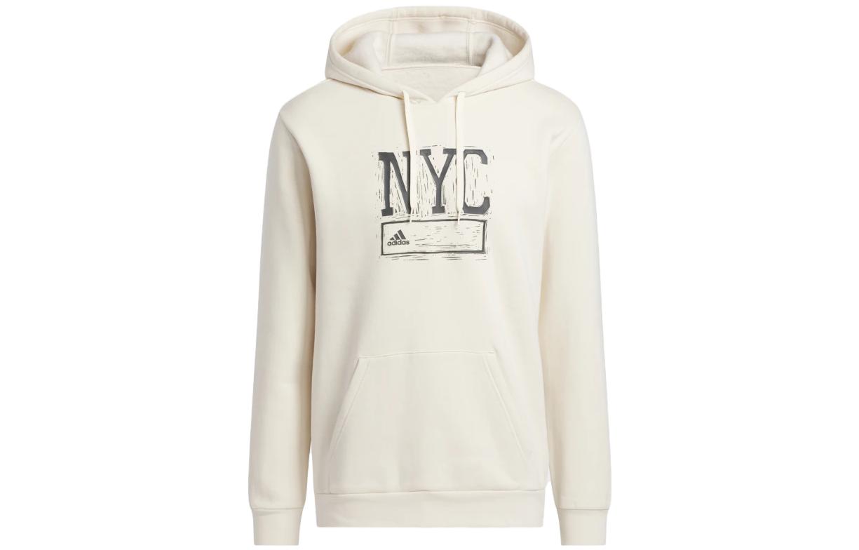 adidas Drawstring Hoodie with Letter Print - Off-White IC7733