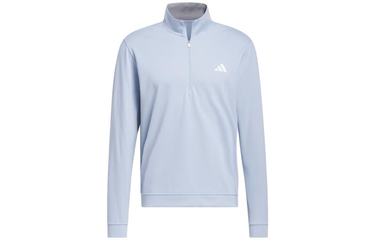 adidas Elevated 1/4-Zip Sweatshirt Light Blue Logo Pullover IJ0155