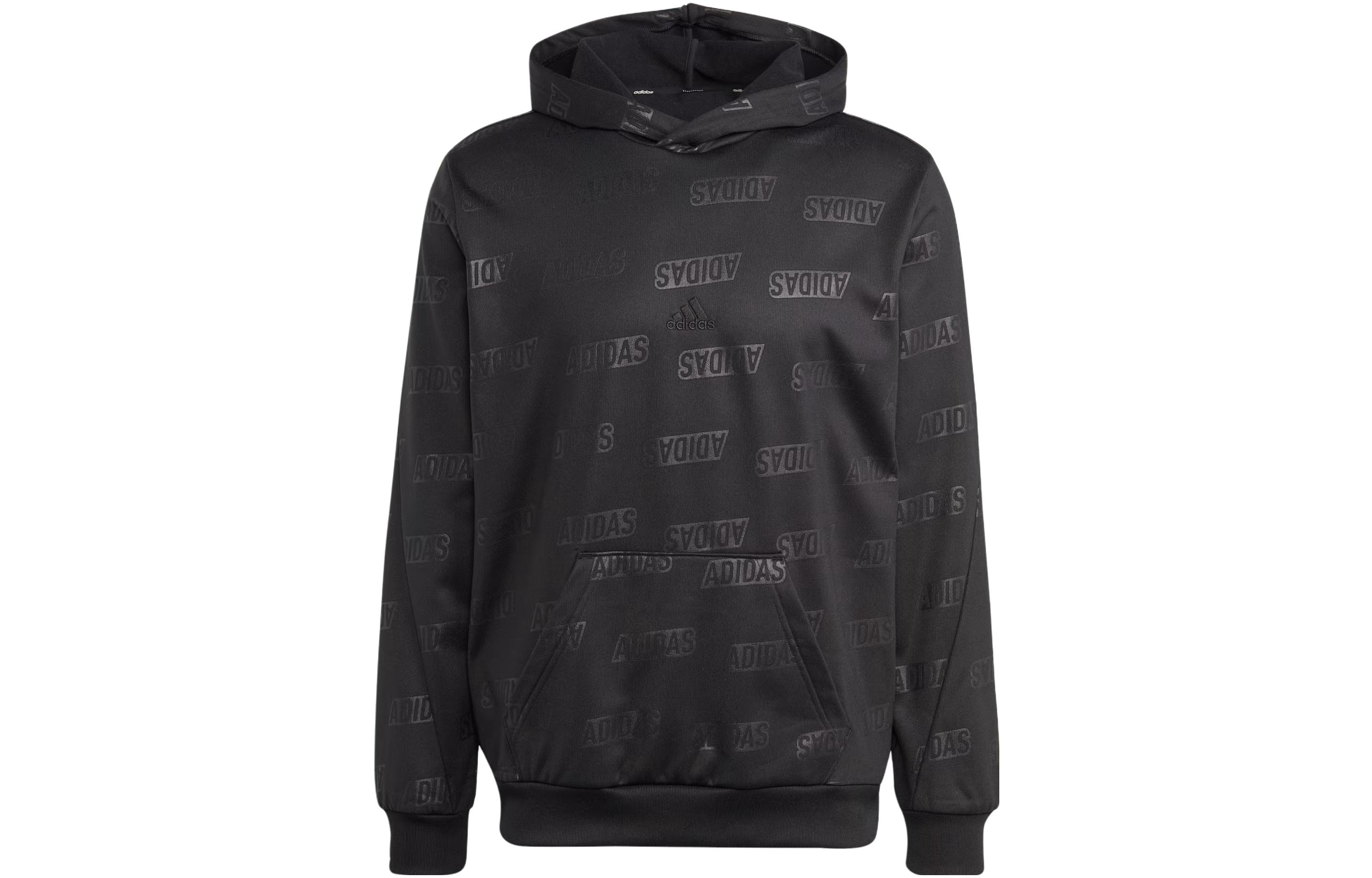 adidas Embossed Polar Fleece Hoodie Black with Logo Print Design IJ6435