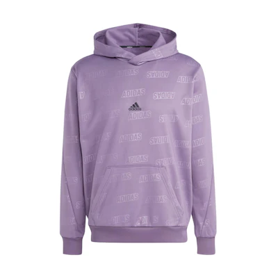 adidas Embossed Polar Fleece Hoodie Purple Loose-Fit Logo Print Pullover IJ6428