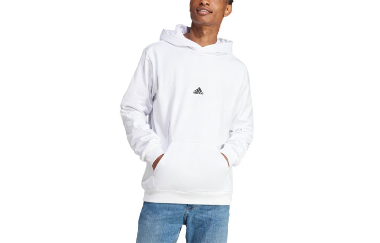 adidas Embossed Polar Fleece Hoodie White Letter Logo Print Pullover HY1278