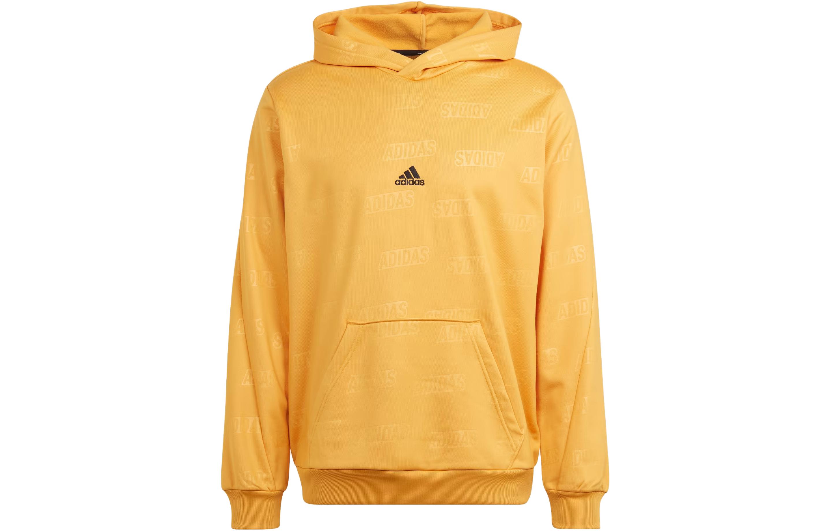 adidas Embossed Polar Fleece Hoodie Yellow Letter Logo Pullover IJ6429