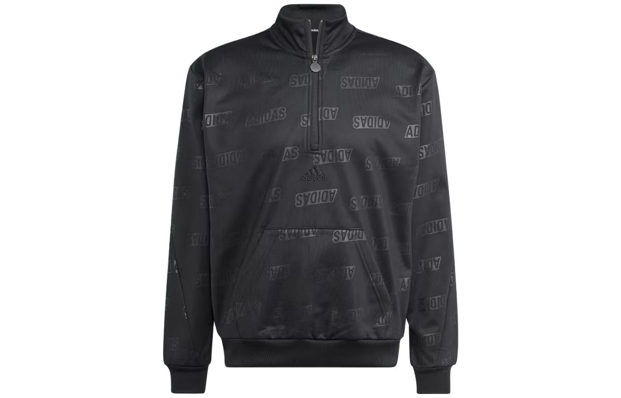 adidas Embossed Quarter-Zip Sweatshirt Letter Logo Black Jacket IJ6440