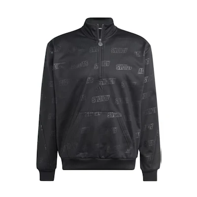 adidas Embossed Quarter-Zip Sweatshirt Letter Logo Black Jacket IJ6440