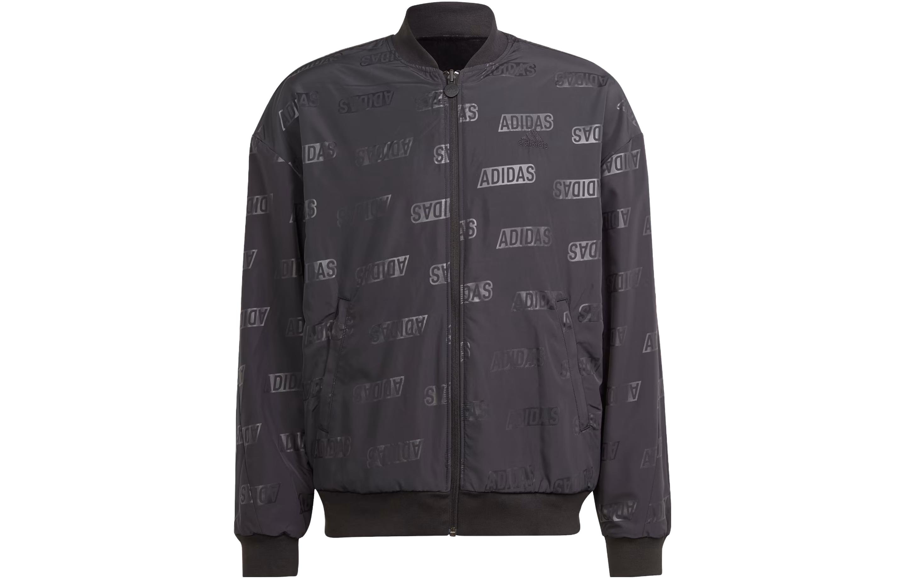 adidas Embossed Reversible Jacket Black Loose Fit Letter Logo Outerwear IJ6424