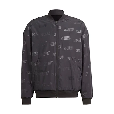 adidas Embossed Reversible Jacket Black Loose Fit Letter Logo Outerwear IJ6424