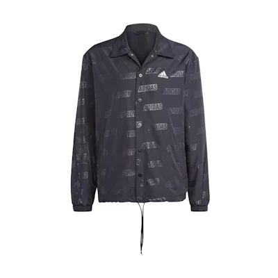 adidas Embossed Woven Coaches Jacket Black Long-Sleeve Snap-Button IJ6434