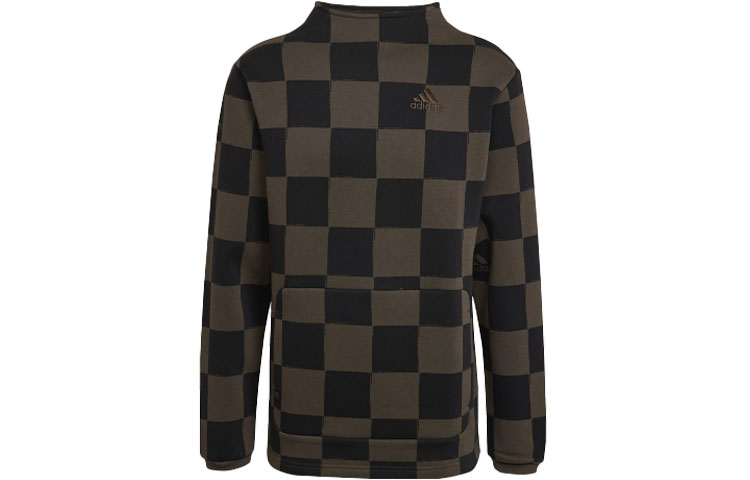 adidas Embroidered Logo Checkered Crewneck Sweatshirt Black HU0291