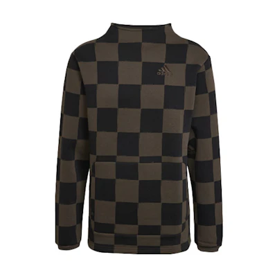 adidas Embroidered Logo Checkered Crewneck Sweatshirt Black HU0291